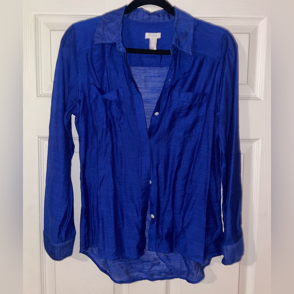 Blue Linen Button Down Top